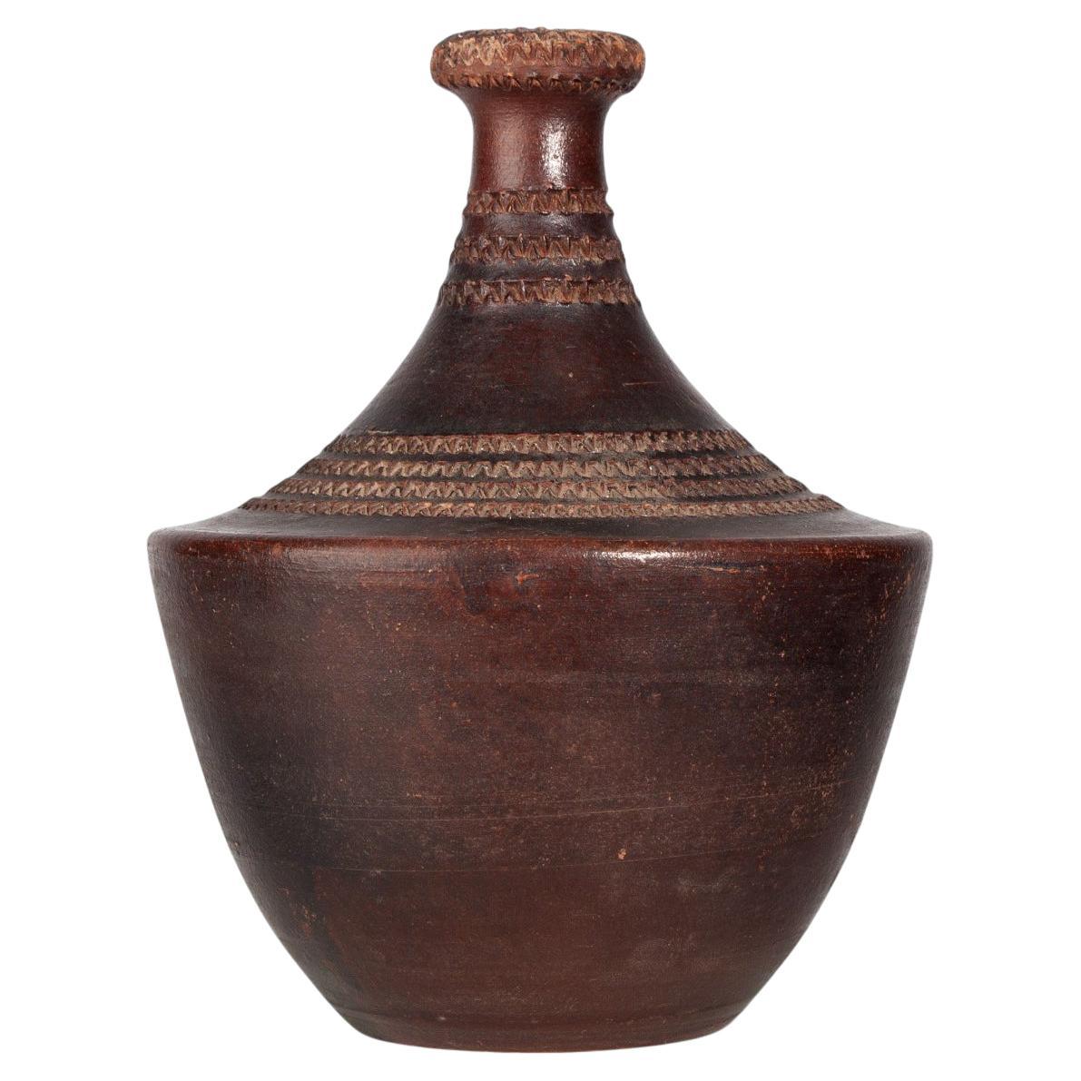 1930s Folk Ceramic Vase with Incised Decorative Patterns by Jean Besnard, France