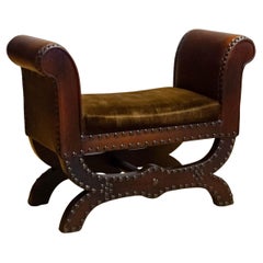 Tabouret de pied des années 1930 en cuir Brown patiné par Otto Schulz pour Boet Göteborg