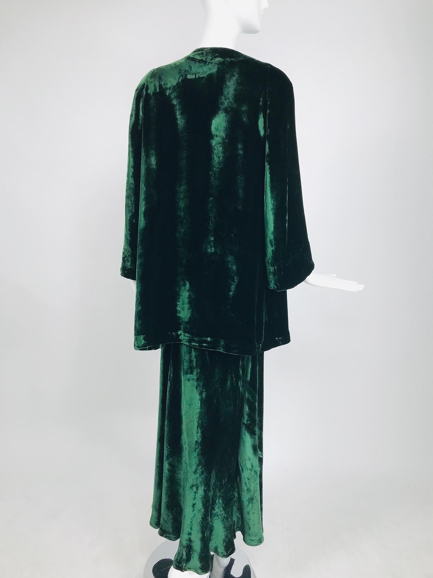 1930s Forest Green Velvet Bias Cut Dress and Jacket  4
