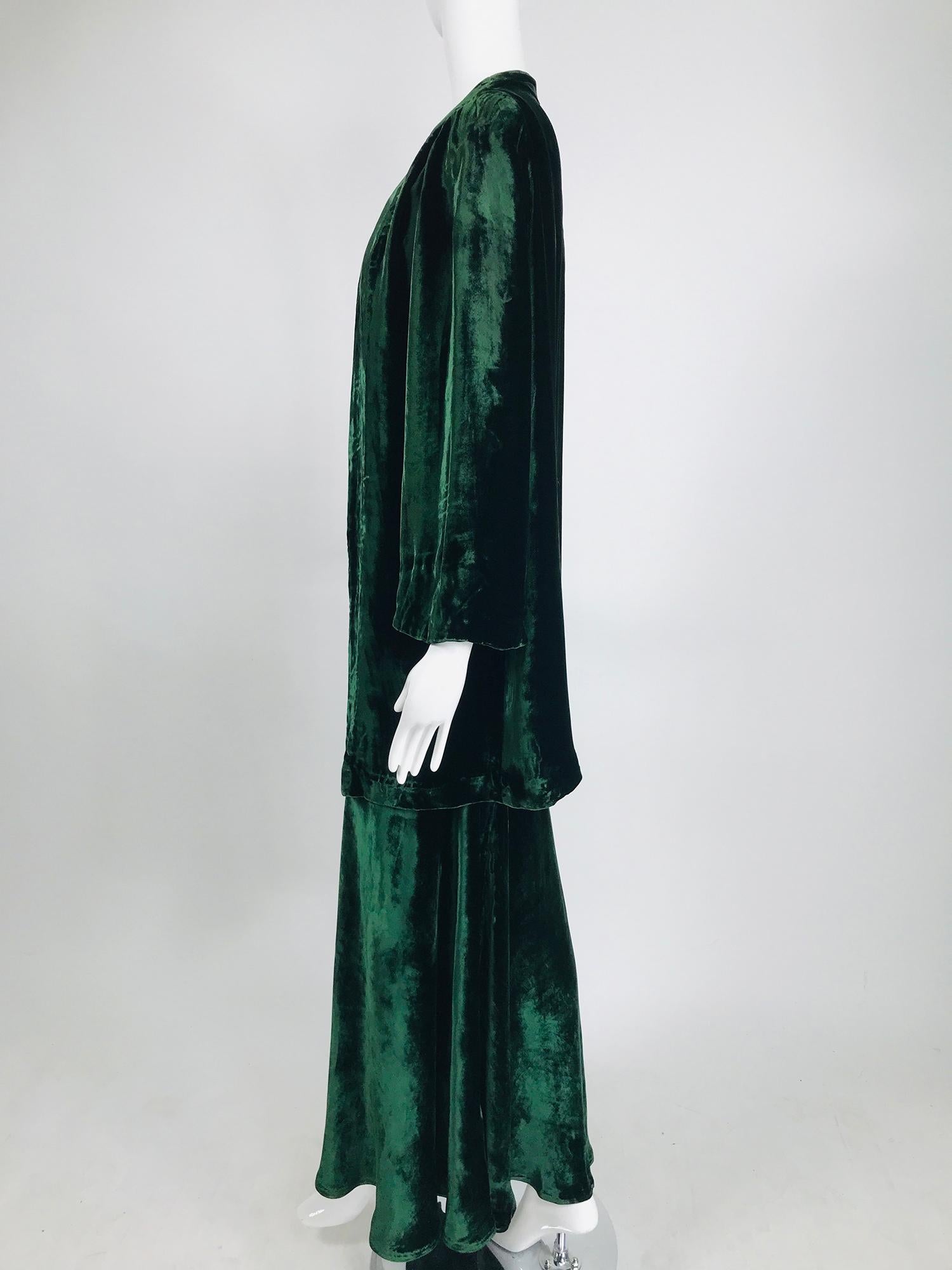 1930s Forest Green Velvet Bias Cut Dress and Jacket  5