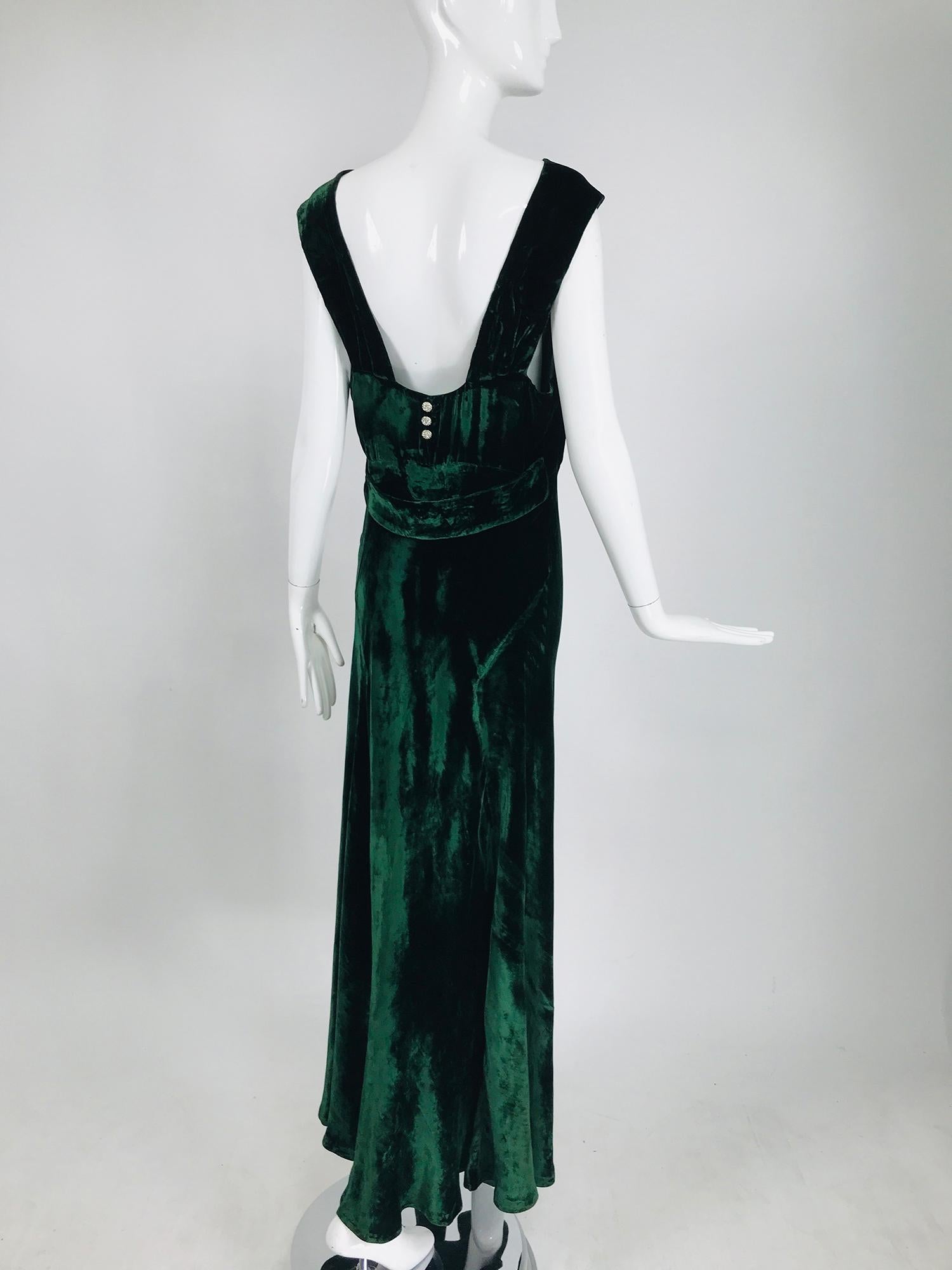 Black 1930s Forest Green Velvet Bias Cut Dress and Jacket 