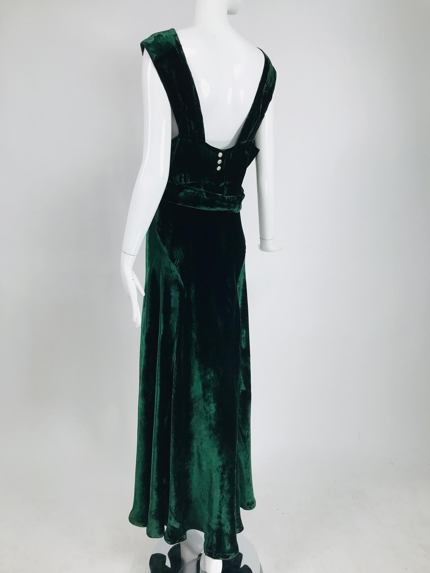 1930s Forest Green Velvet Bias Cut Dress and Jacket  In Good Condition In West Palm Beach, FL