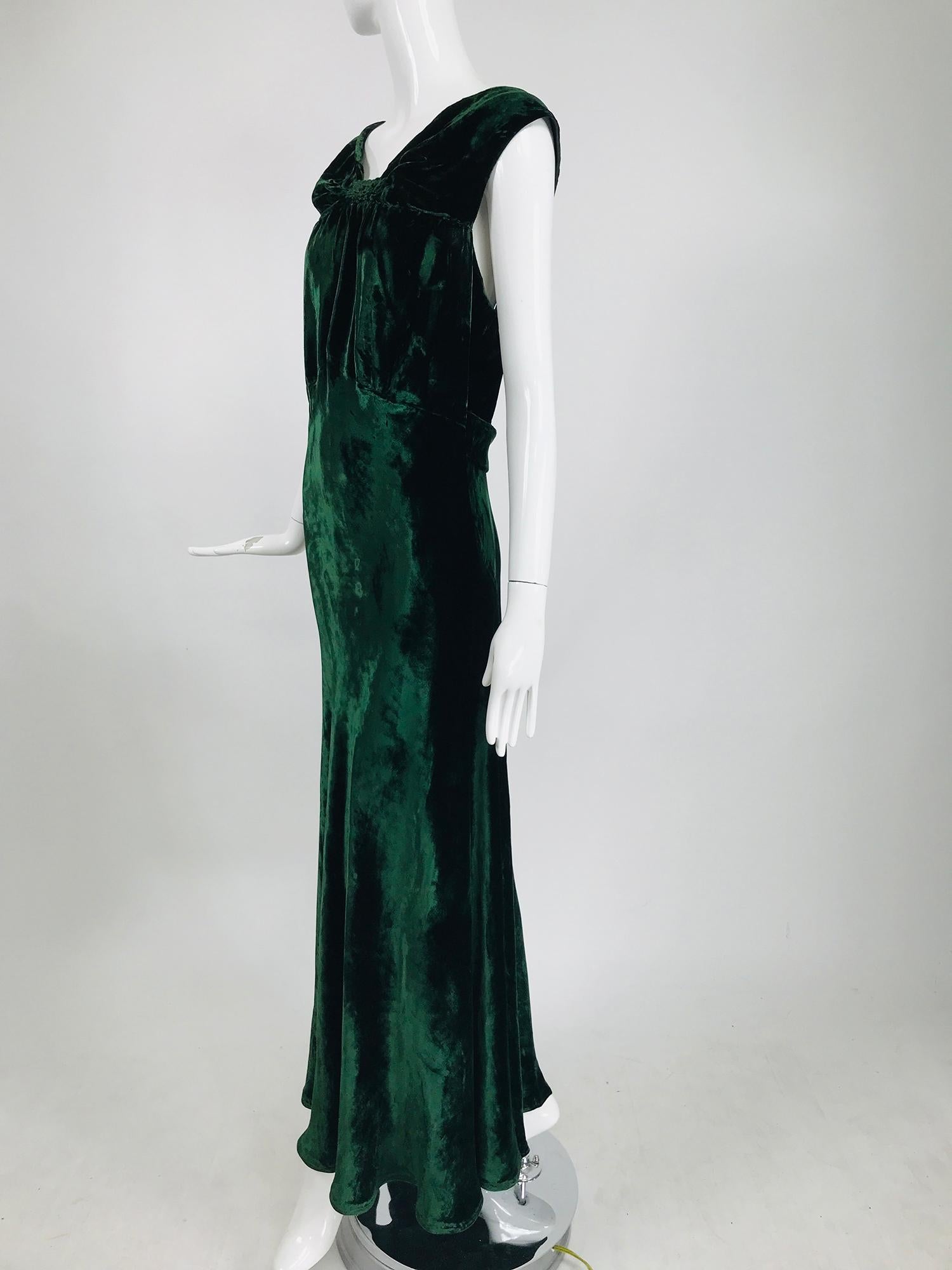 Women's 1930s Forest Green Velvet Bias Cut Dress and Jacket 