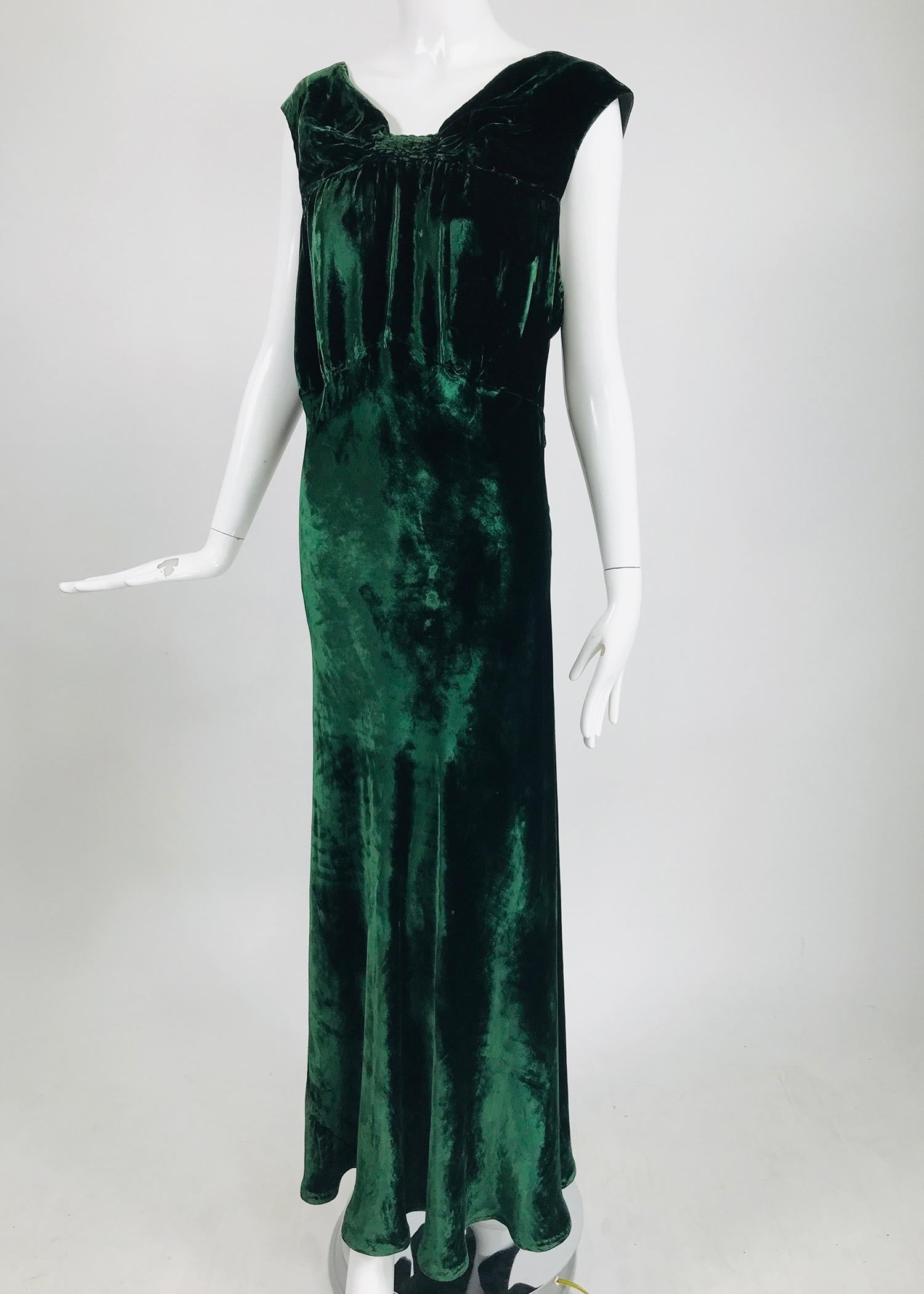 1930s Forest Green Velvet Bias Cut Dress and Jacket  1