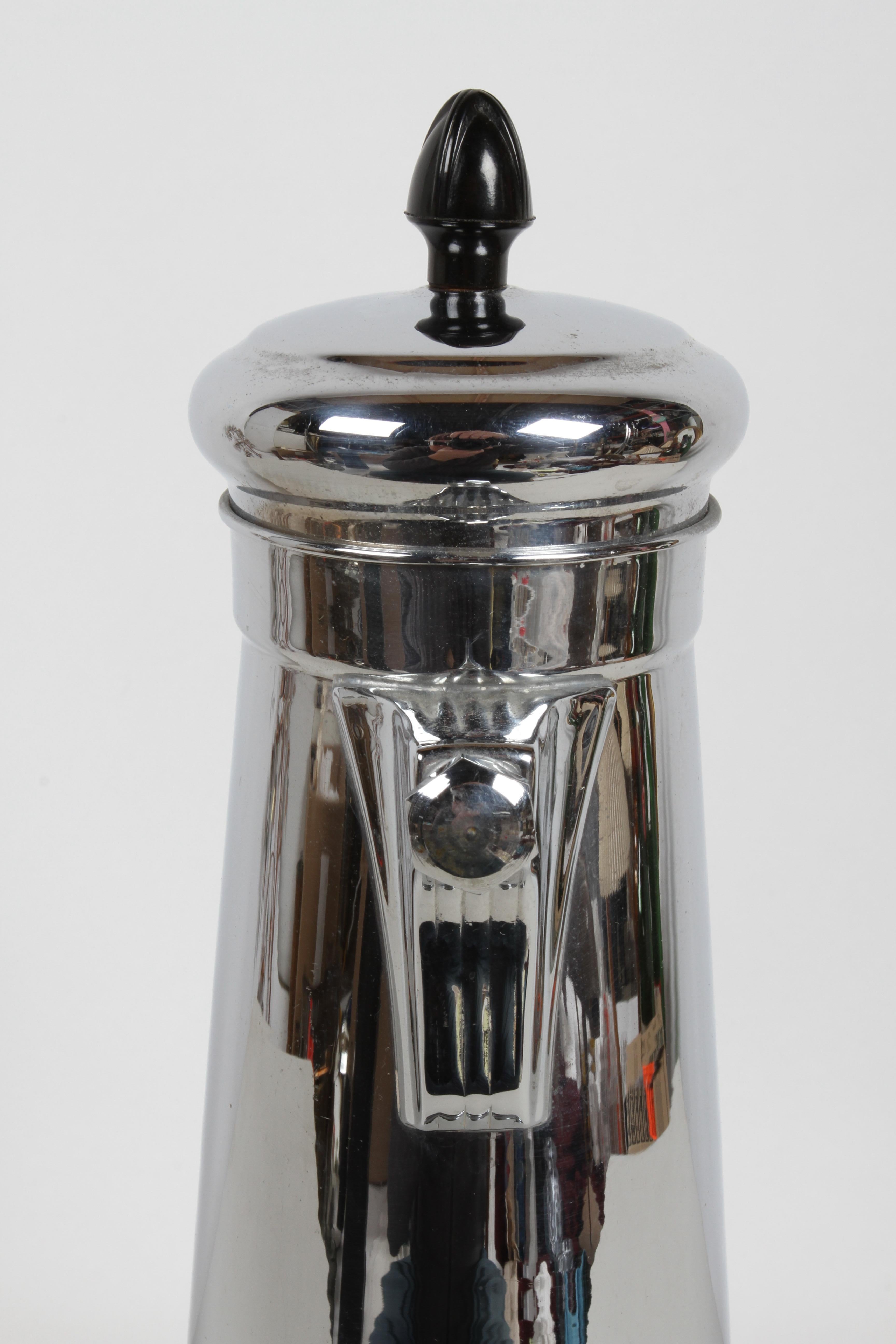 Mid-20th Century 1930s Forman Brothers Art Deco Black Handle Chrome Cocktail Shaker with Recipes  For Sale