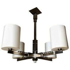 1930s Four-Arm Modernist Nickeled Bronze Chandelier