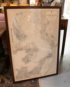 1930s Framed Antique Japanese Nautical Chart Shimabara Kaiwan