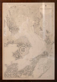 1930s Framed Antique Japanese Nautical Chart Shimabara Kaiwan