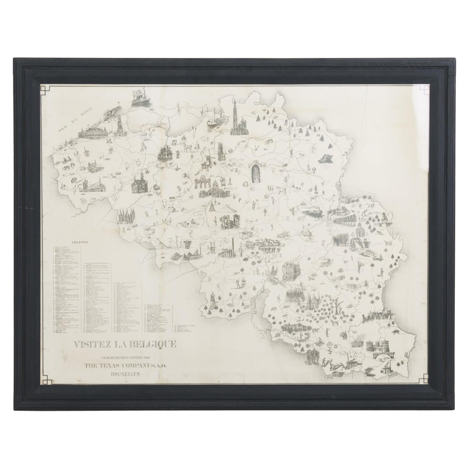 1930s Framed Belgian Tourist Map