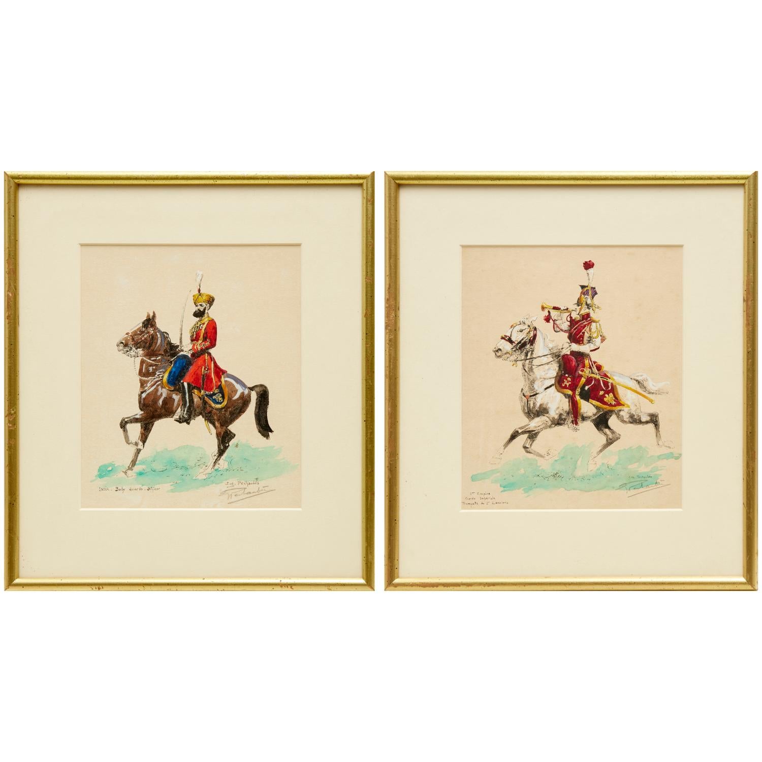 1930's Frankreich, Paar signierte Eugène Pechaubès Hand-Colored Kavallerie Drucke im Angebot 4