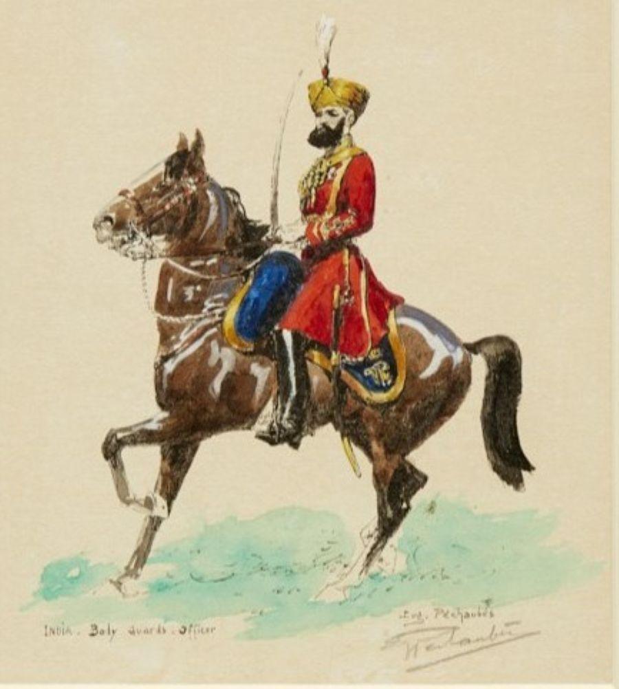 1930's Frankreich, Paar signierte Eugène Pechaubès Hand-Colored Kavallerie Drucke (Französisch) im Angebot