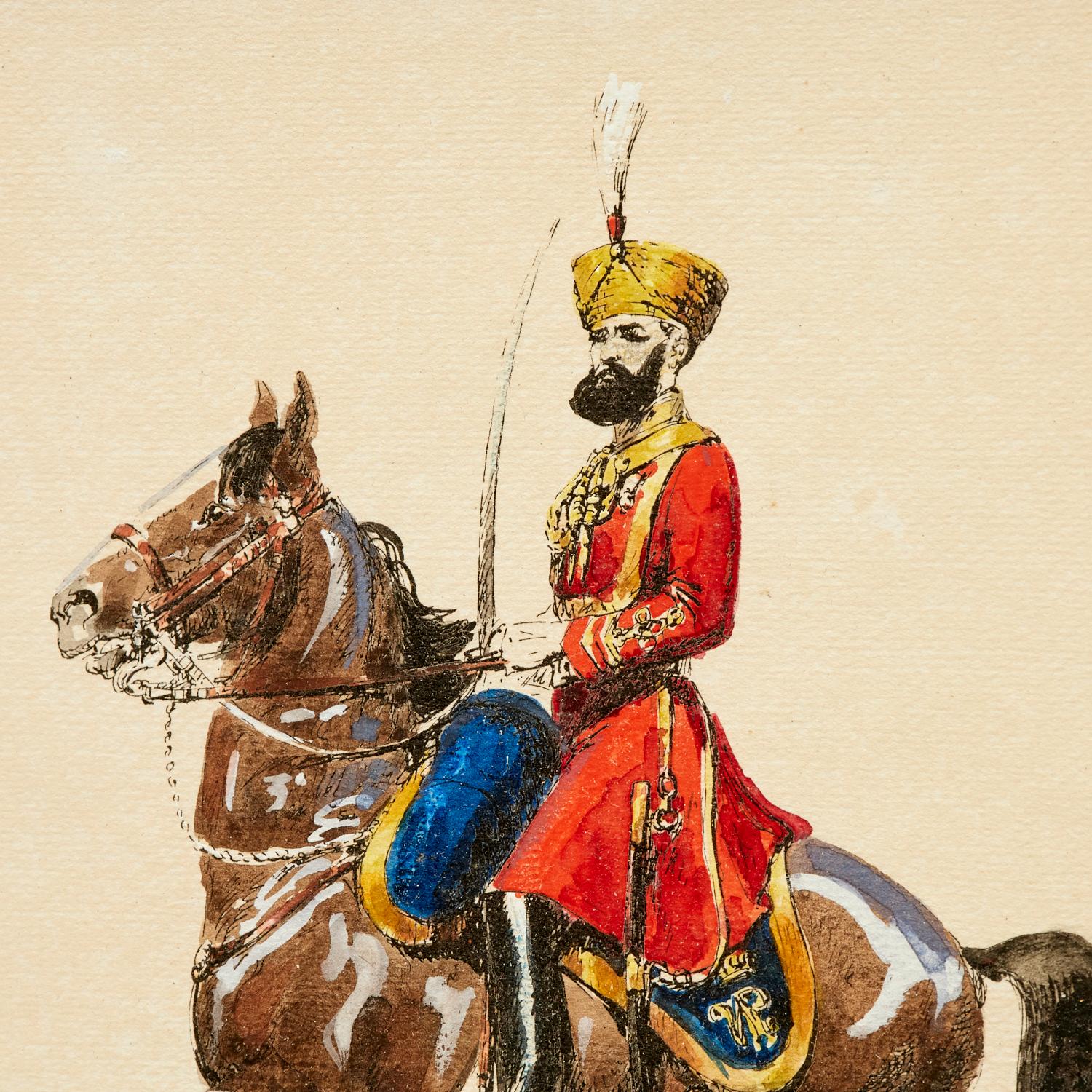 1930's Frankreich, Paar signierte Eugène Pechaubès Hand-Colored Kavallerie Drucke im Zustand „Gut“ im Angebot in Morristown, NJ
