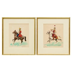 1930's Frankreich, Paar signierte Eugène Pechaubès Hand-Colored Kavallerie Drucke