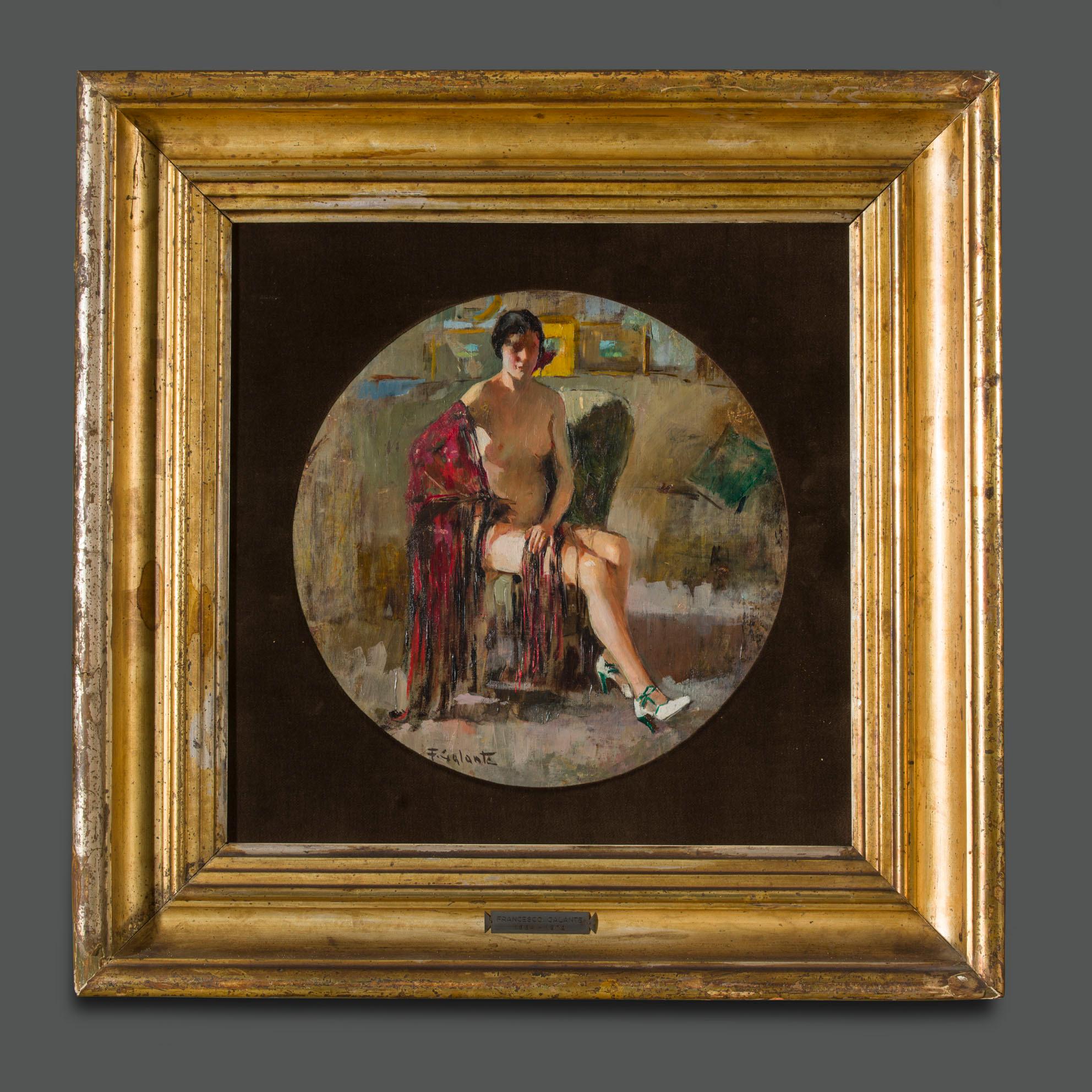 Italian 1930s Francesco Galante Painting Nude of Woman For Sale