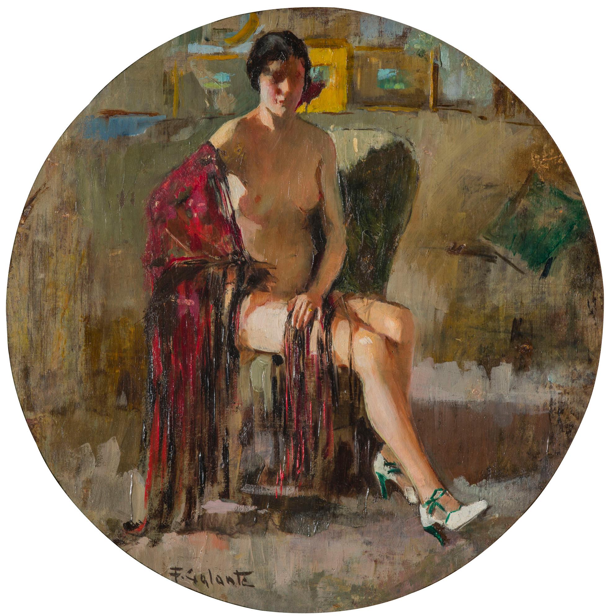 1930s Francesco Galante Painting Nude of Woman In Good Condition For Sale In Roma, IT