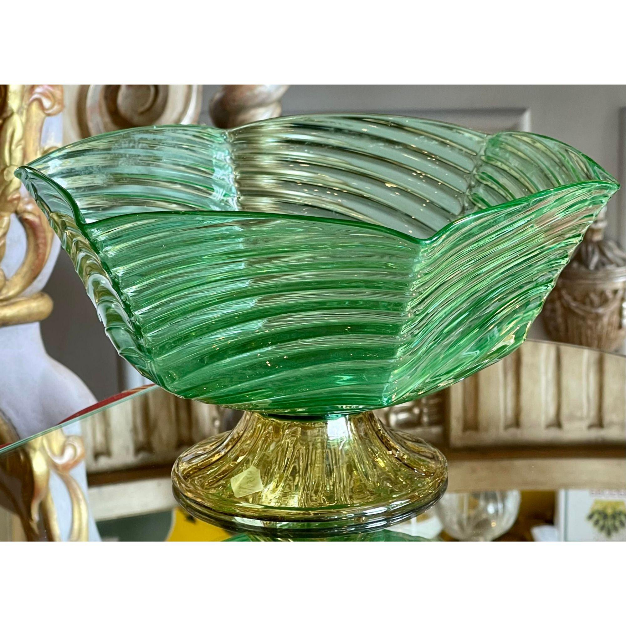 Art Deco 1930s Frederick Carder for Steuben Pomona Green & Yellow Glass Centerpiece Bowl