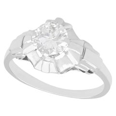 Anello francese del 1930 con diamante da 0,63 carati e solitario in oro bianco 18 carati