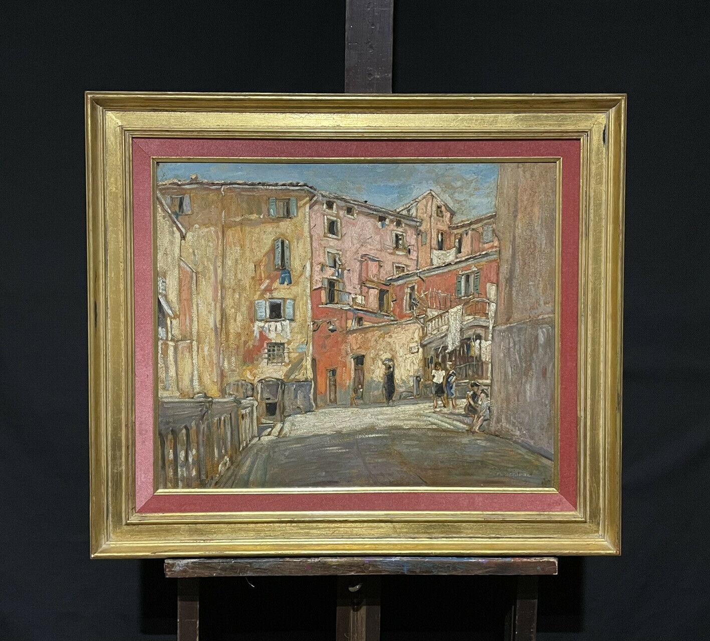 The Old Town Nice, South of France, Signed French Modernist Oil 1930's - Painting by 1930's French