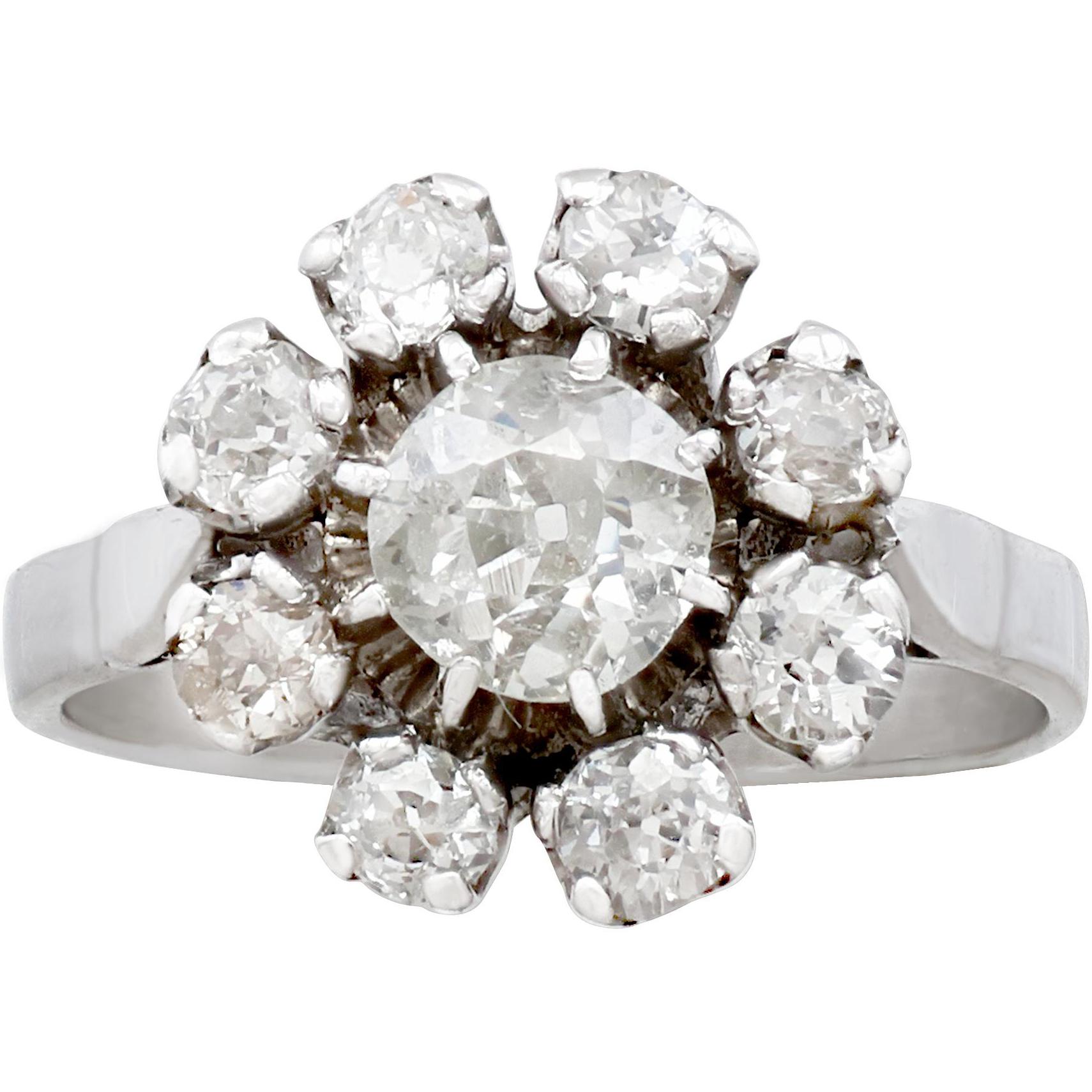 1930s French 1.41 Carat Diamond Gold Cluster Ring