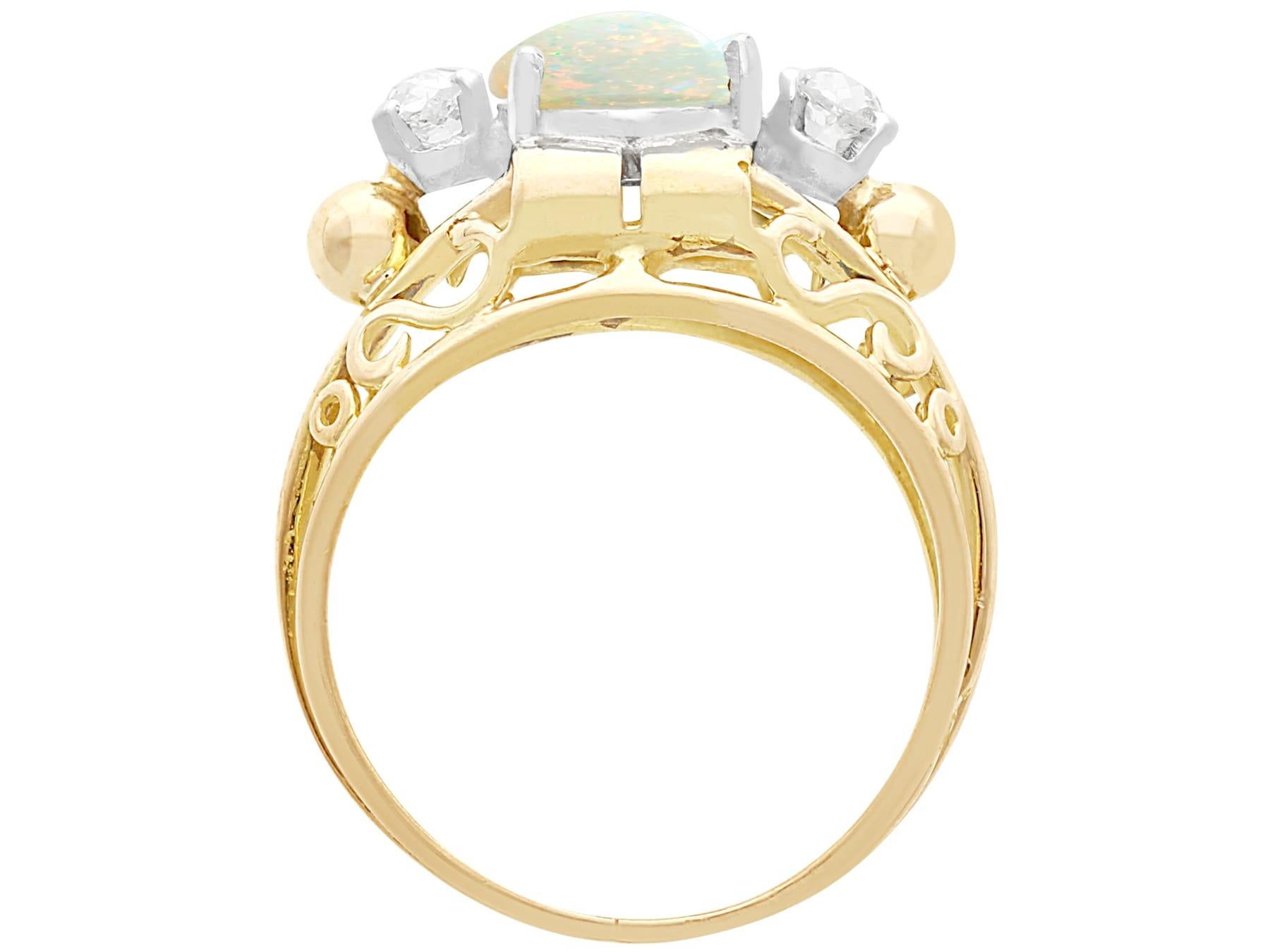 Women's 1930s, French, 1.82 Carat Cabochon Cut Opal and Diamond 18K Yellow Gold Ring For Sale