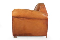 1930s French Antique Art Deco Worn Leather Sofa, Converts to Bed