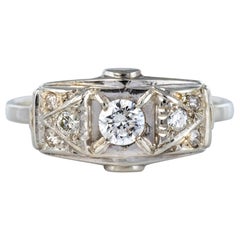 1930s French Art Deco 18 Karat White Gold Diamond Rectangular Ring