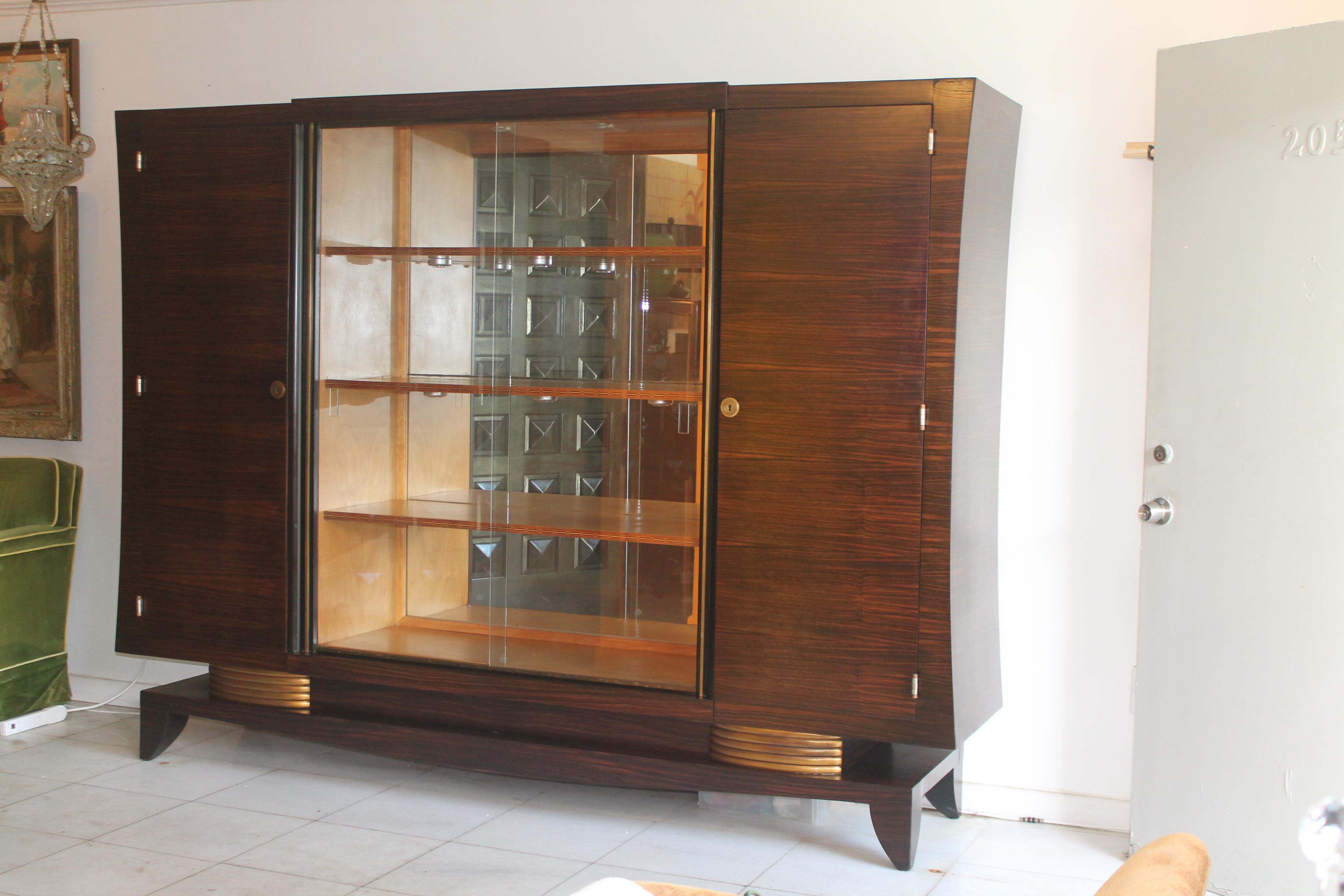 Wood 1930s French Art Deco 3 Part Cabinet Secretery/ Vitrine/ Dry Bar Attrib. J.Leleu For Sale