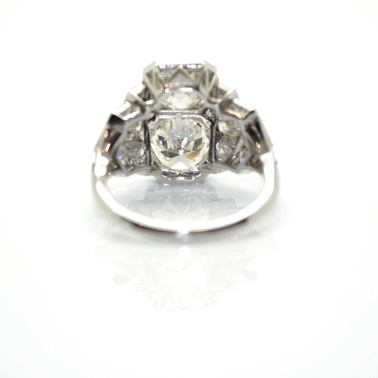 1930s French Art Deco 3.60 Carat Diamond Platinum Ring For Sale at 1stDibs