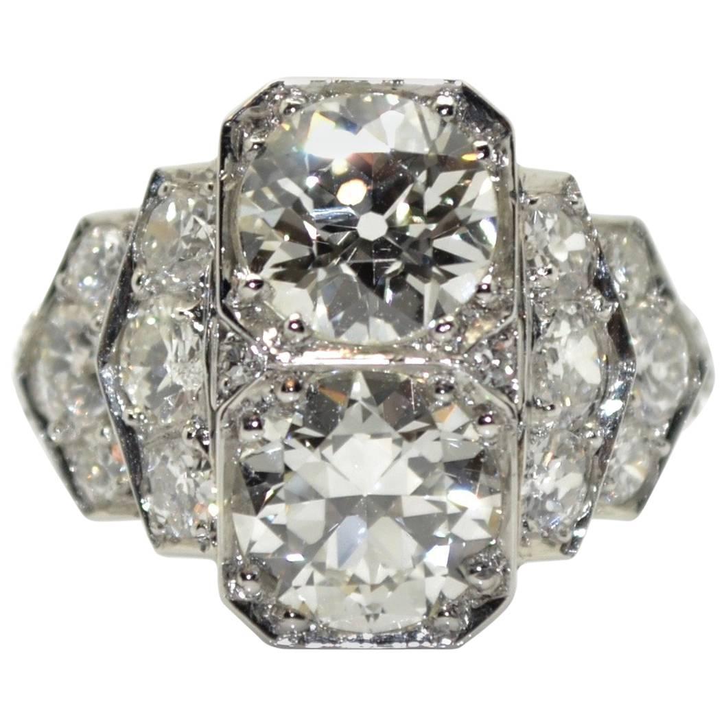 1930s French Art Deco 3.60 Carat Diamond Platinum Ring For Sale