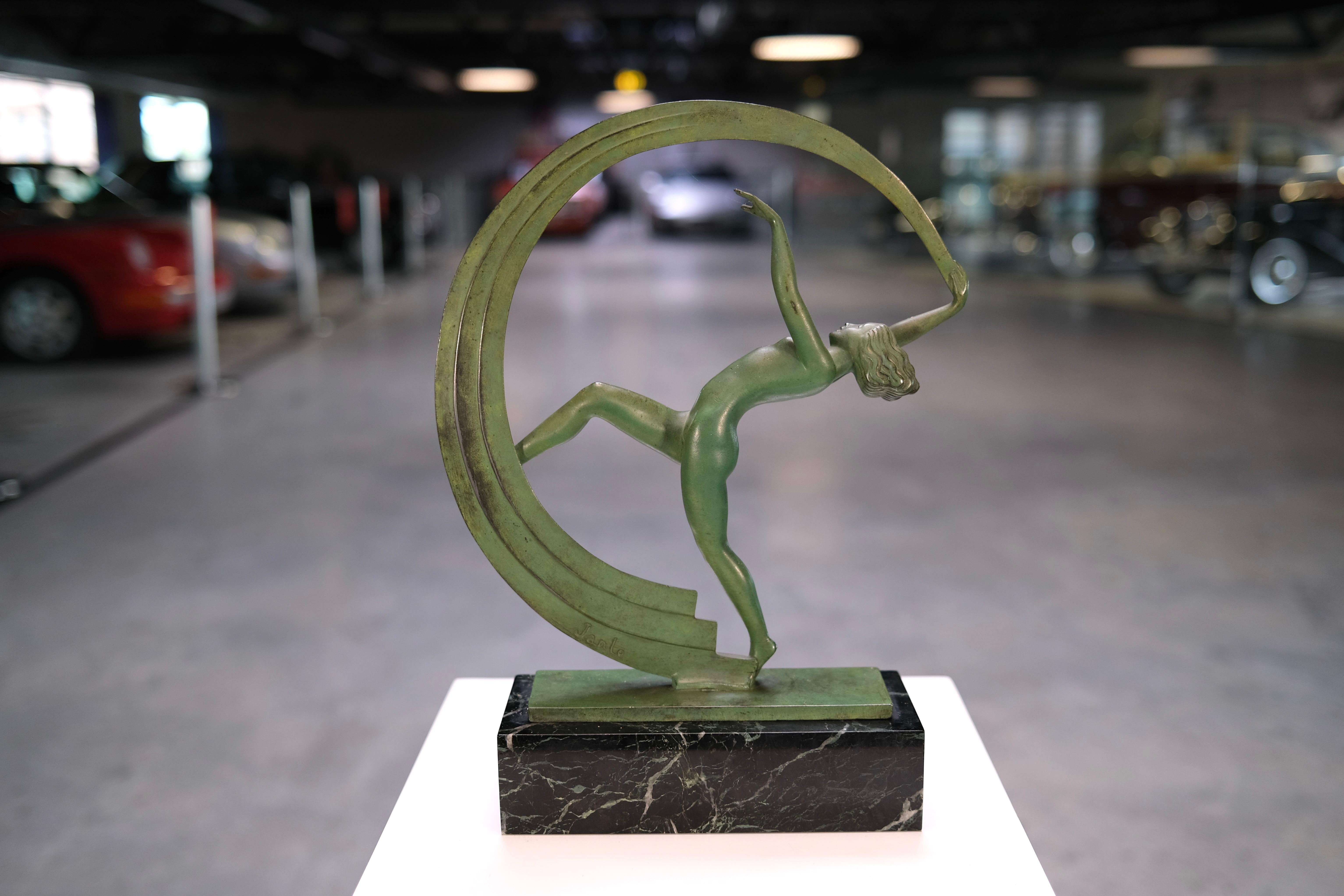 Escultura Art Decó Bailarina Bacchanale de Janle para Max Le Verrier, Francia Años 30 Patinado en venta