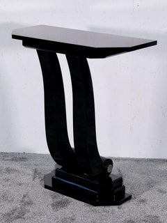 1930s French Art Deco Black Lacquered Console Table – High Gloss Finish