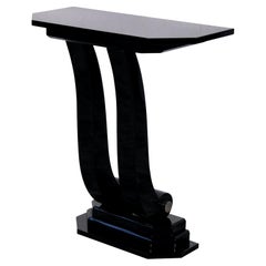 1930s French Art Deco Black Lacquered Console Table – High Gloss Finish