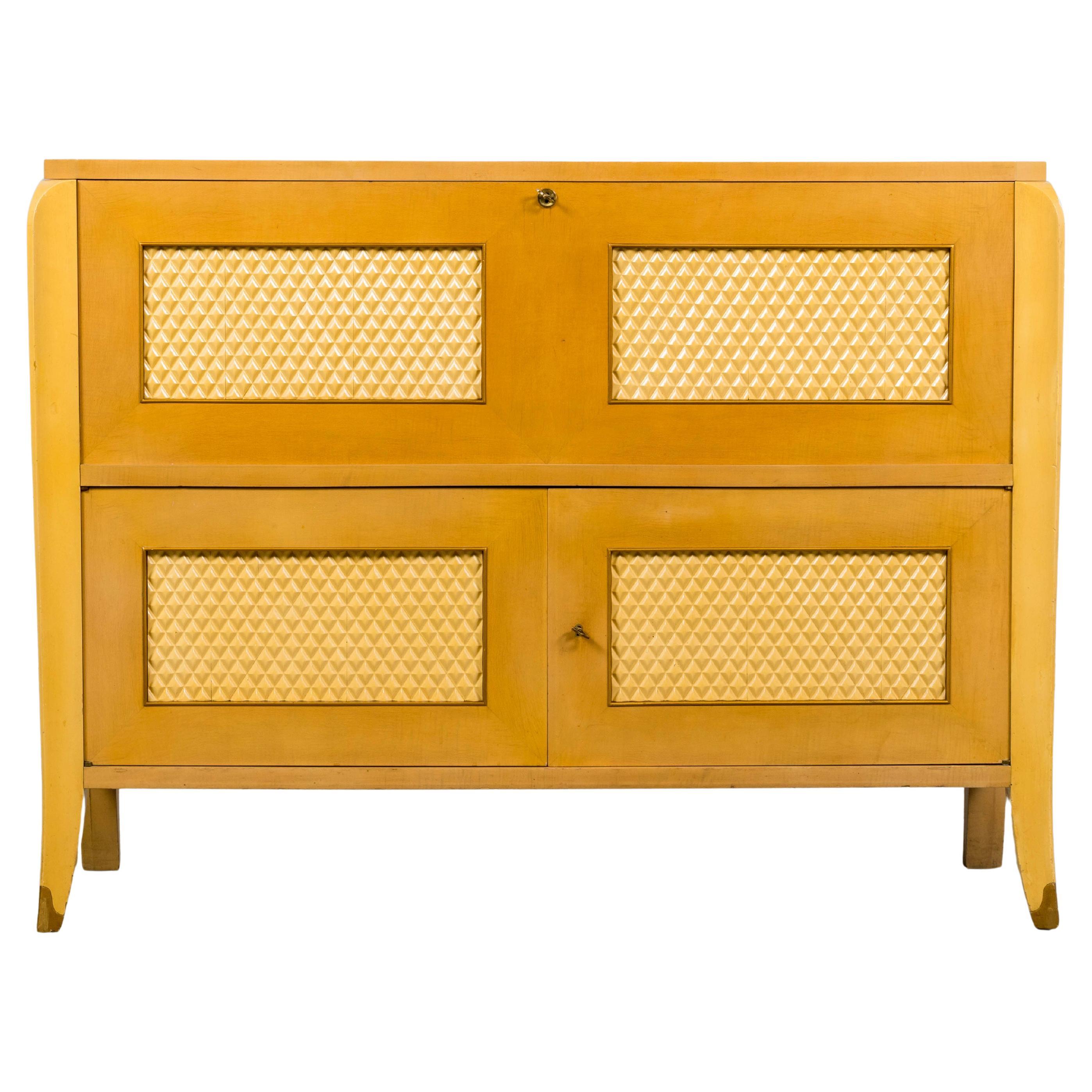 Mueble bar Art Decó francés de 1930 en laca rubia en venta