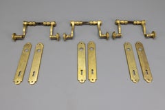1930s French Art Deco Brass Door Handle Sets with Keyhole Backplates, Set of 3