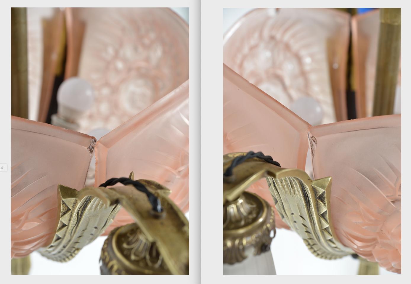 Lustre Art Déco français des années 1930 en laiton et verre Hettier & Vincent Freres Hanots en vente 12