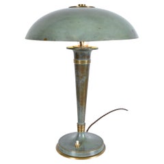 1930s French Art Deco Brass Verdigris Green Mushroom Desk Light Lamp