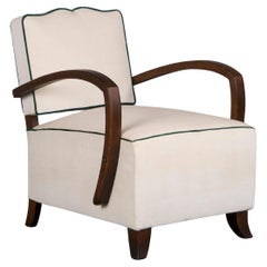 1930s French Art Deco Bridge Arms Maple Club Chair W/ Cream Velvet