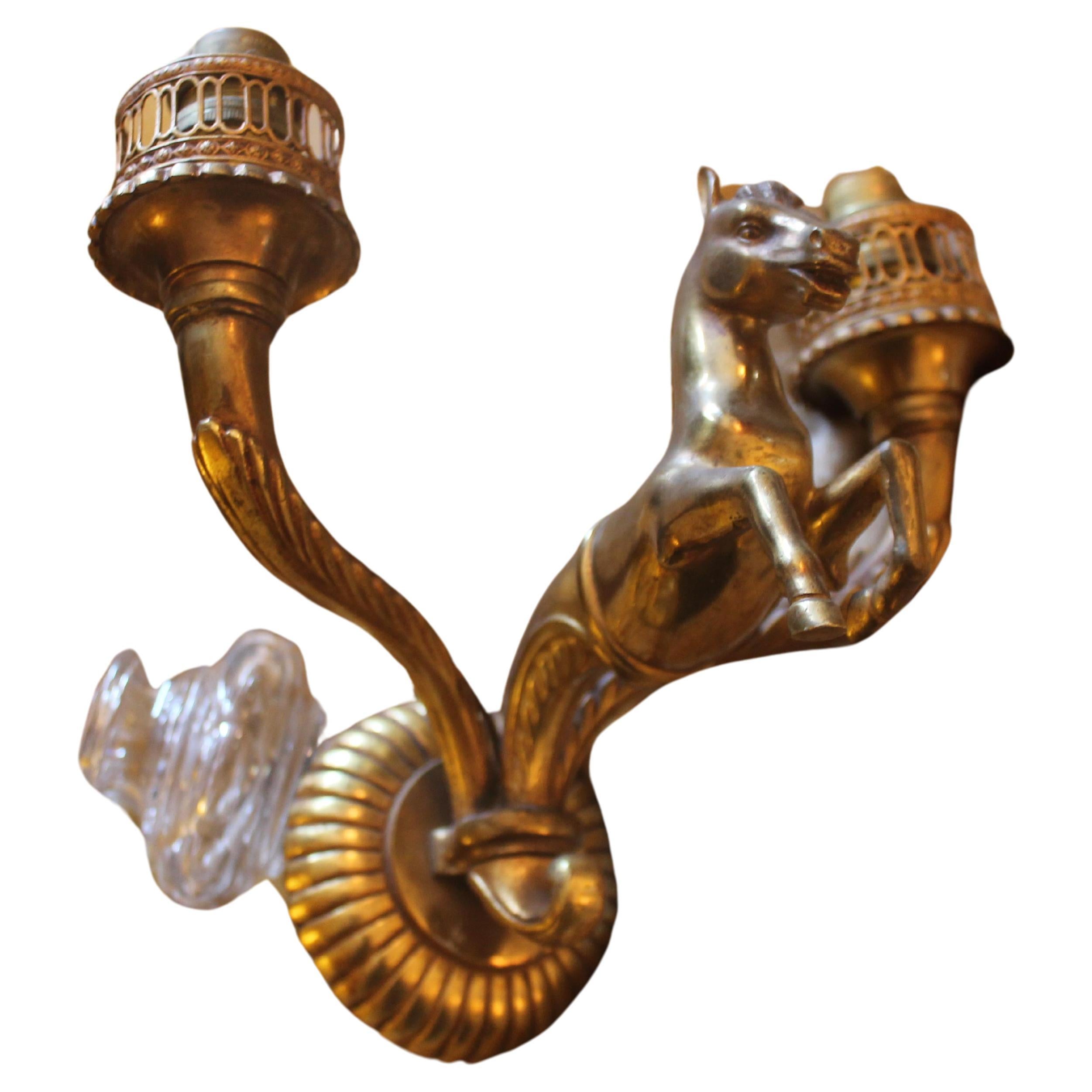 1930s French Art Deco Bronze "Equine" Horse Figural Wall Sconce attr. Jansen. For Sale