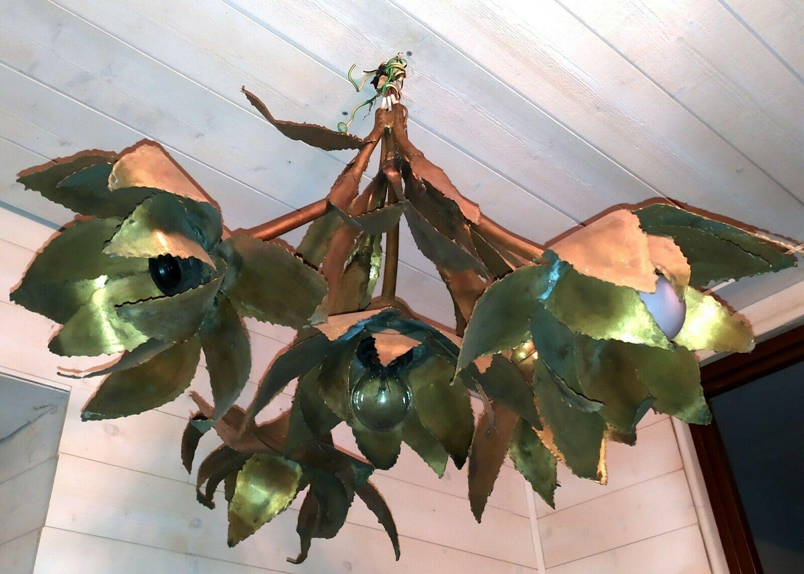 1930's French Art Deco / Brutalist Bronze Metal Floral Form Chandelier. This is a beauty and yes the top is now finished and ready to mount to the ceiling. Attribution Maison Jansen.