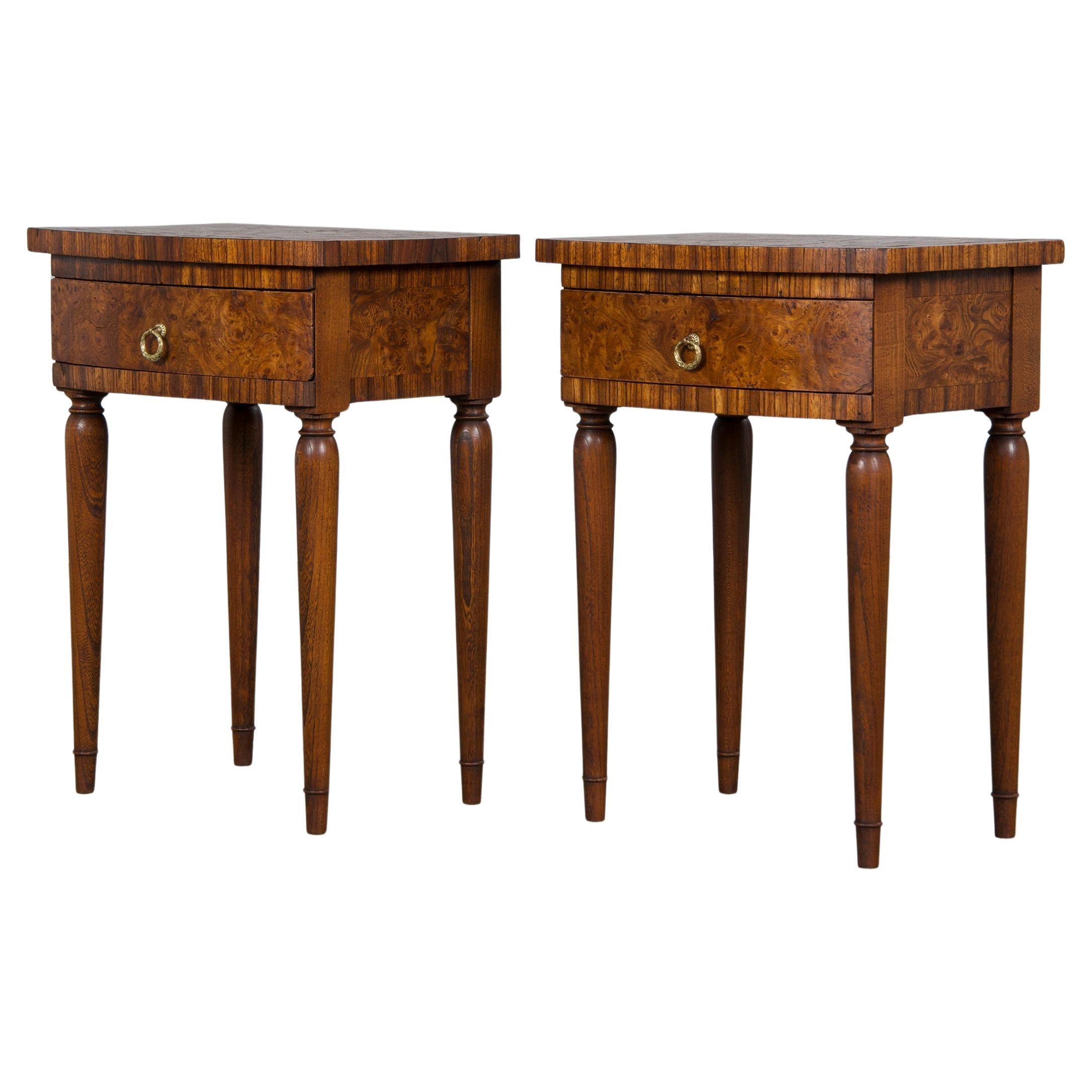 1930s French Art Deco Burl Walnut Side Tables or Nightstands - A Pair