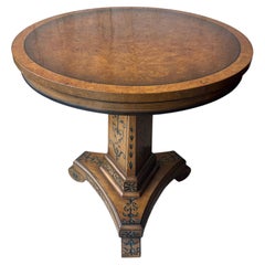 1930s French Art Deco Burl Wood Gueridon Table, Hand Painted Pedestal Base