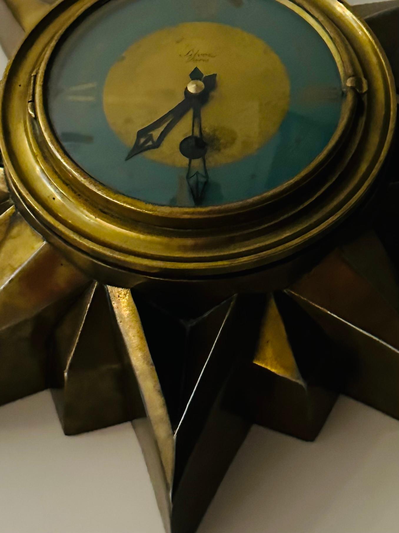 1930s French Art Deco 'Cartel Silvoz Paris' Sunburst Brass Wall Hanging Clock For Sale 7