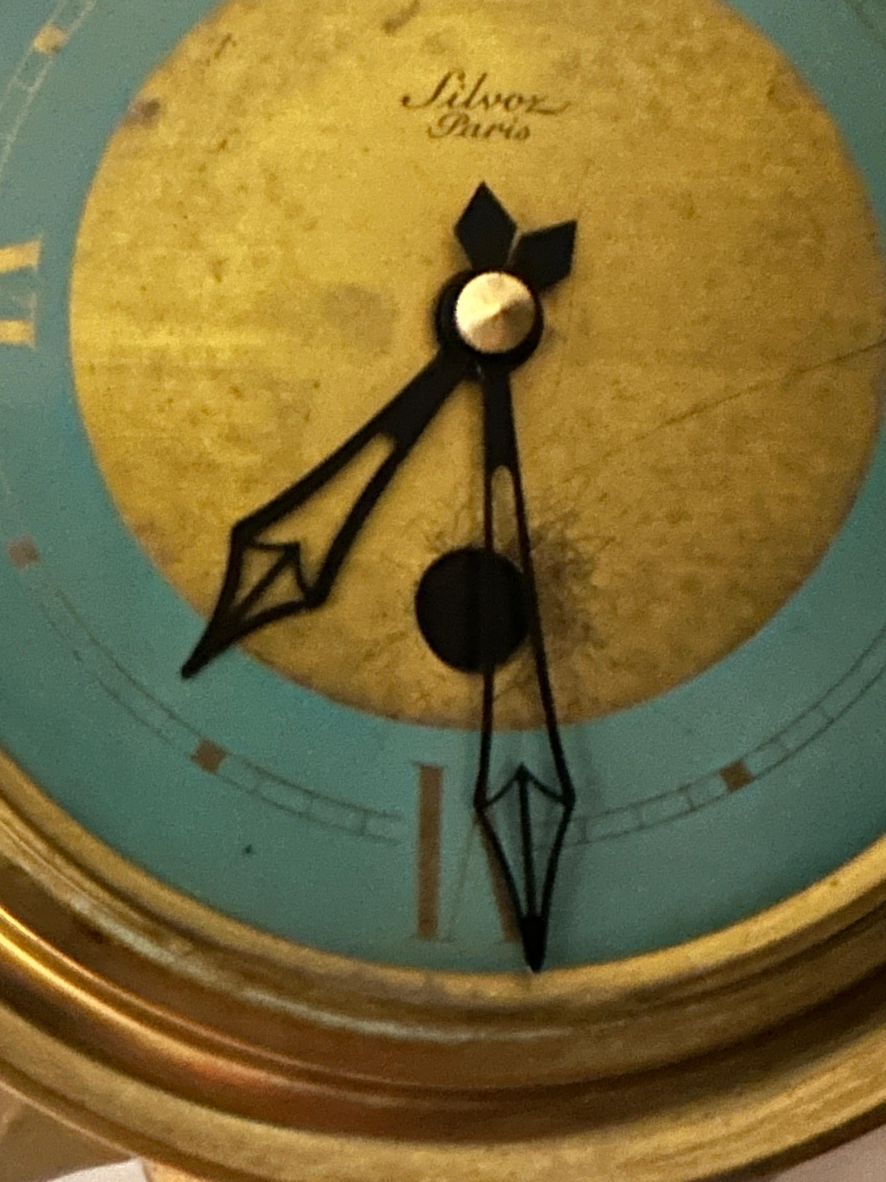 Horloge murale Art déco française des années 1930 « Cartel Silvoz Paris » Sunburst en laiton en vente 6