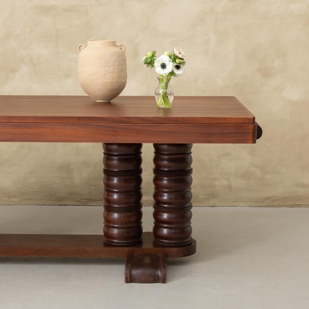1930's French Art Deco Carved Dining Table by Gaston Poisson In Good Condition In Los Angeles, CA