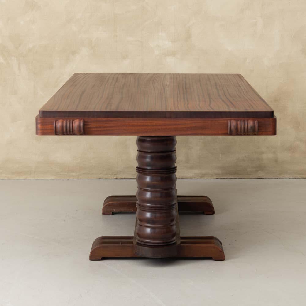 Mahogany 1930's French Art Deco Carved Dining Table by Gaston Poisson