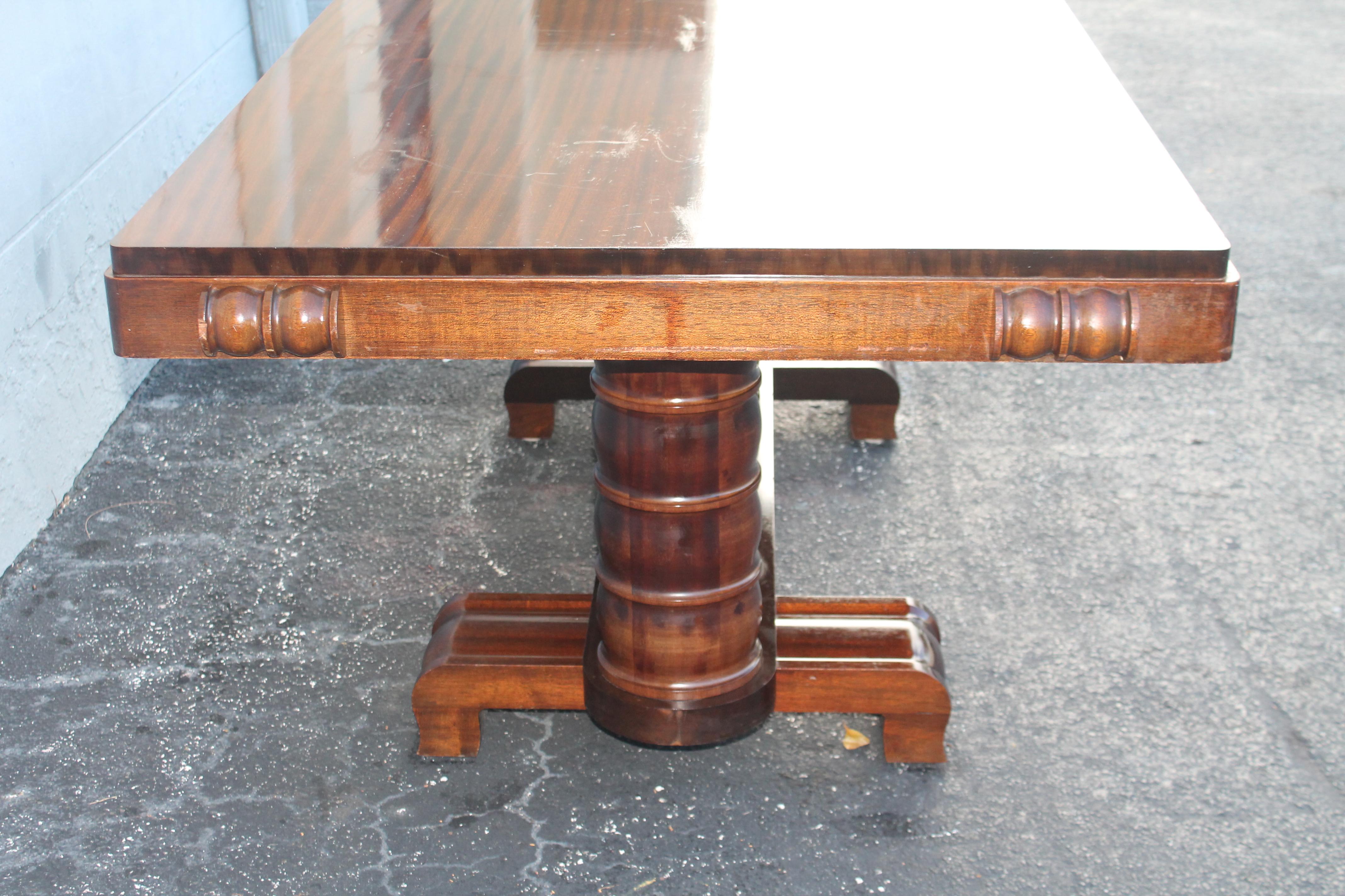 1930's French Art Deco Carved Mahogany Dining Table by Gaston Poisson 6