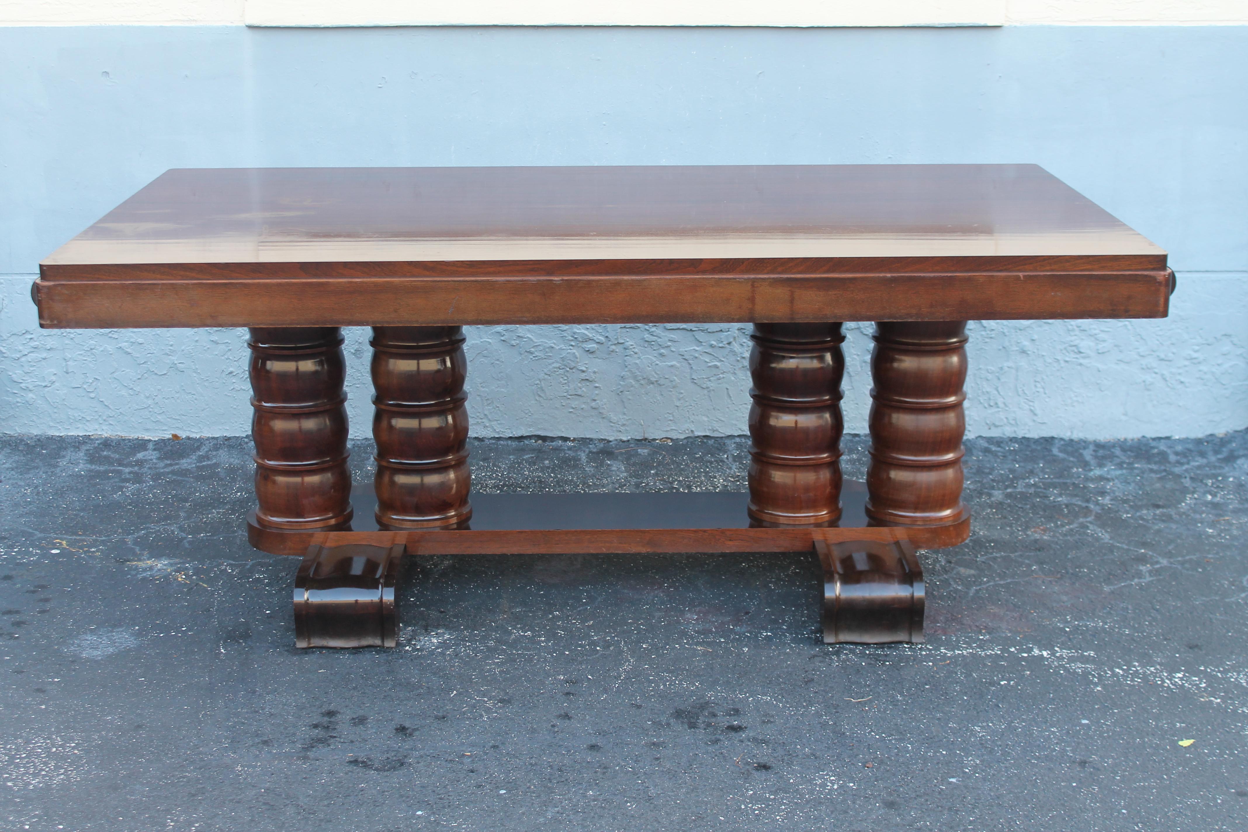 1930's French Art Deco Carved Mahogany Dining Table by Gaston Poisson 8