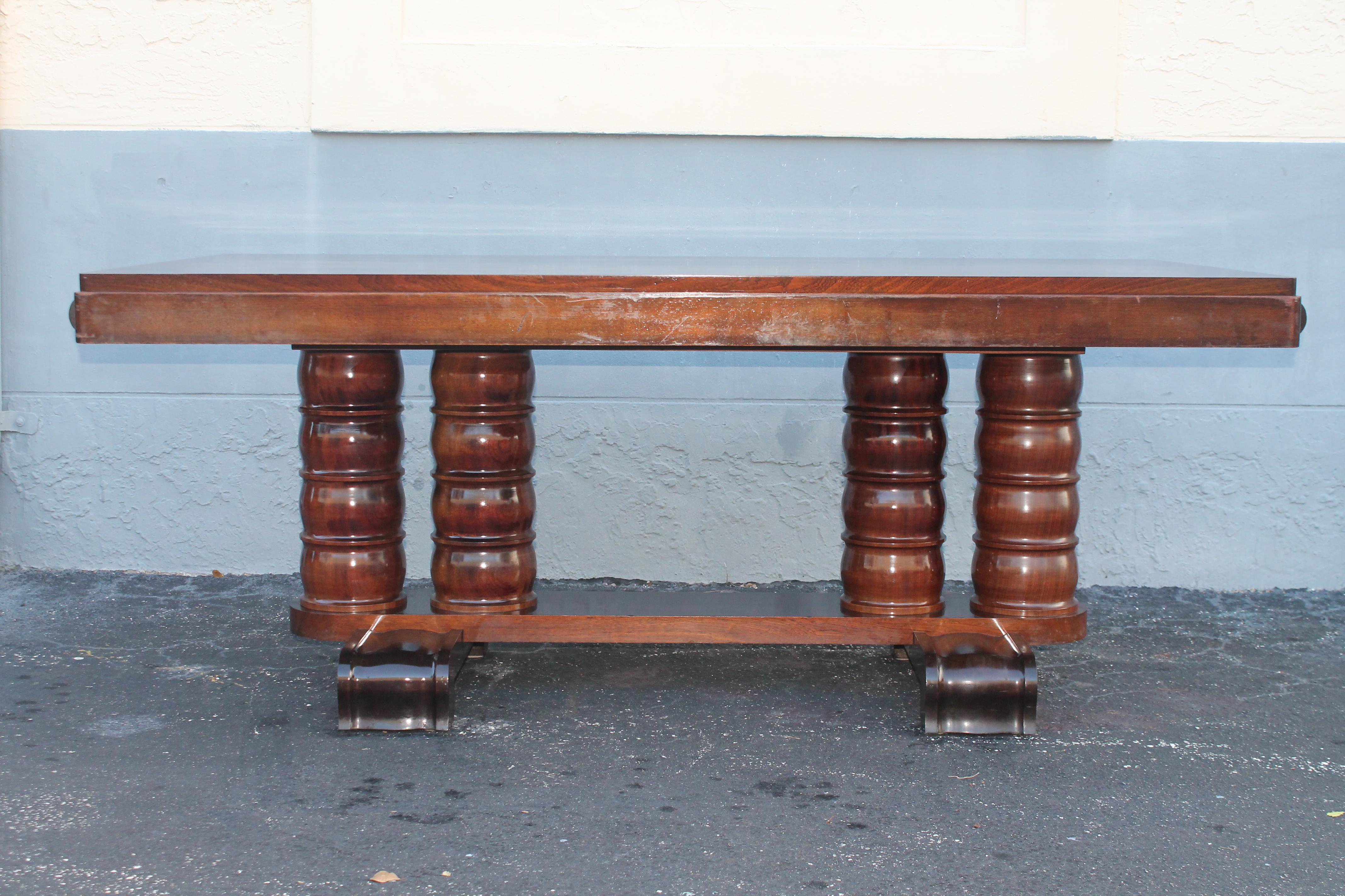 1930's French Art Deco Carved Mahogany Dining Table by Gaston Poisson 9