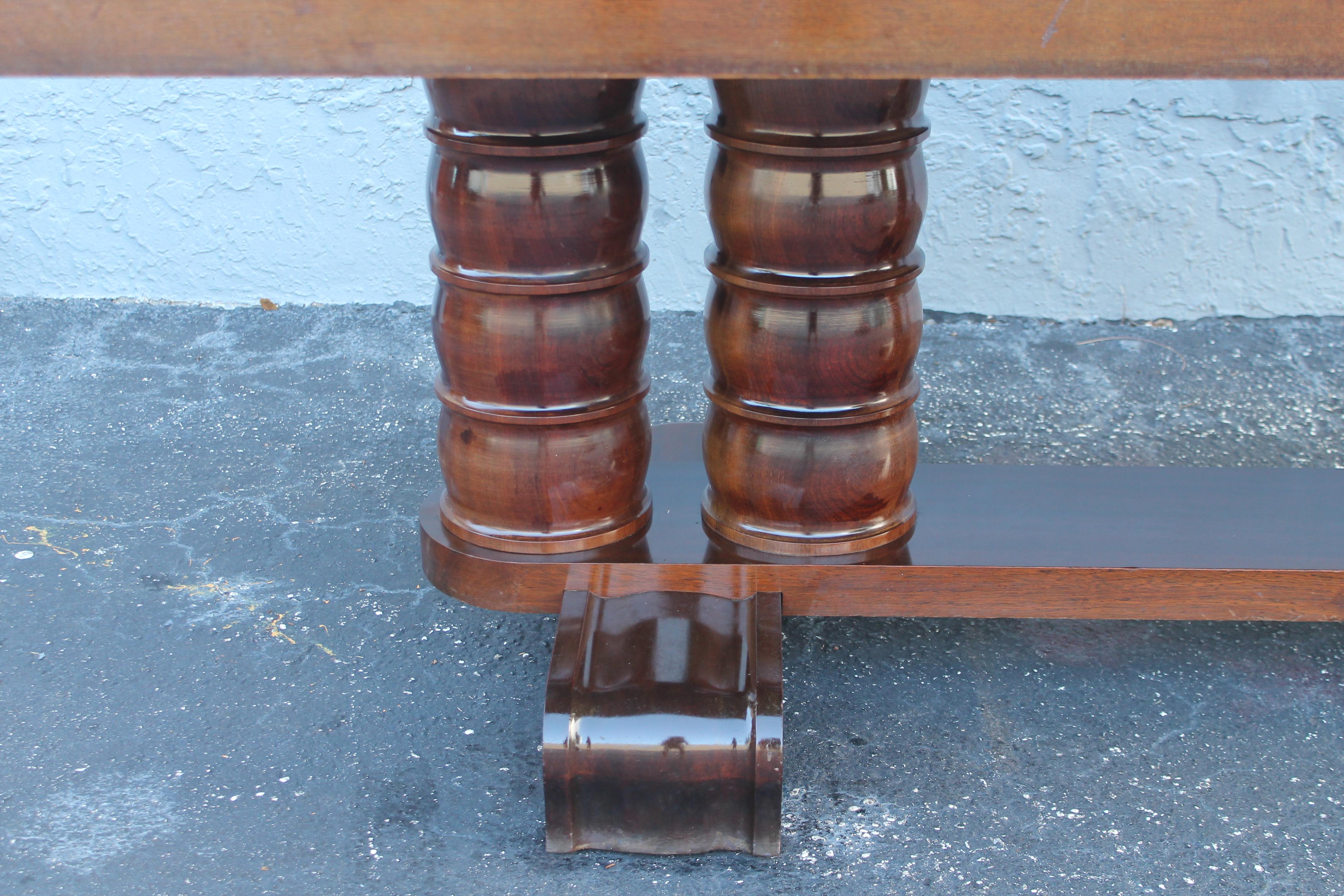 Mid-20th Century 1930's French Art Deco Carved Mahogany Dining Table by Gaston Poisson
