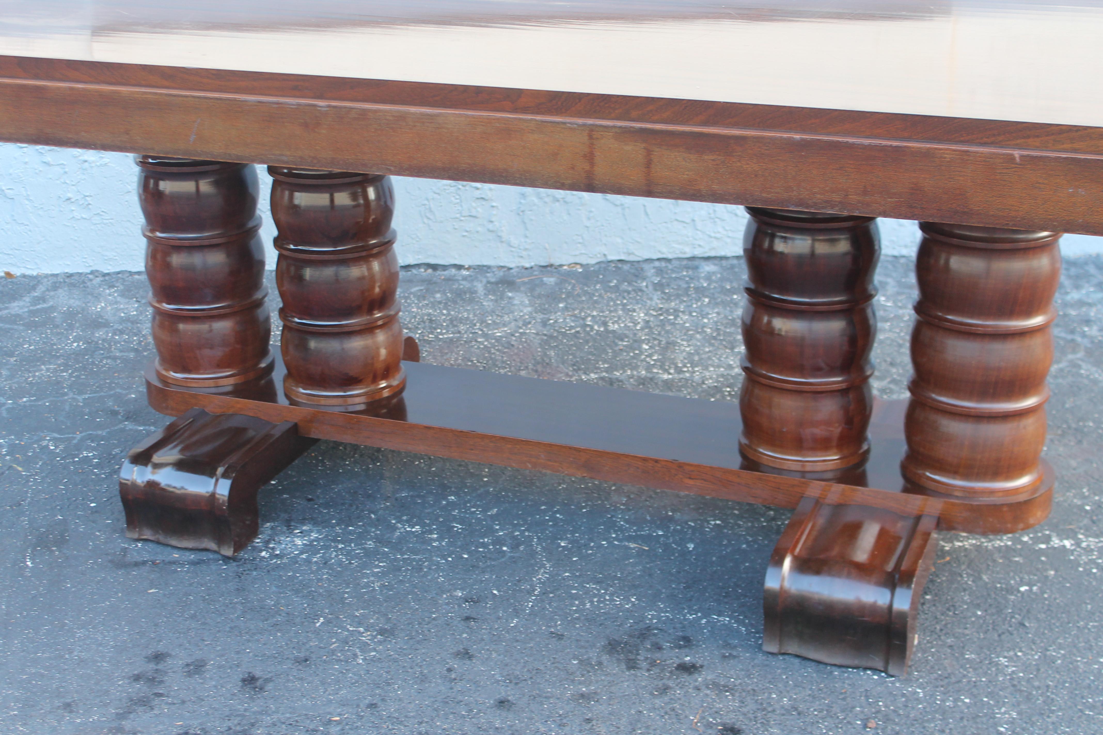 1930's French Art Deco Carved Mahogany Dining Table by Gaston Poisson 2